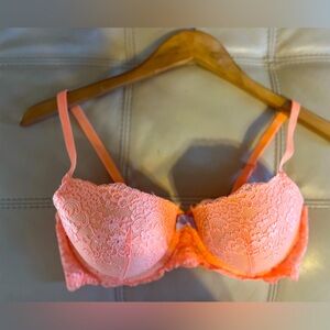 Orange-Coral Lace Push-Up Bra
